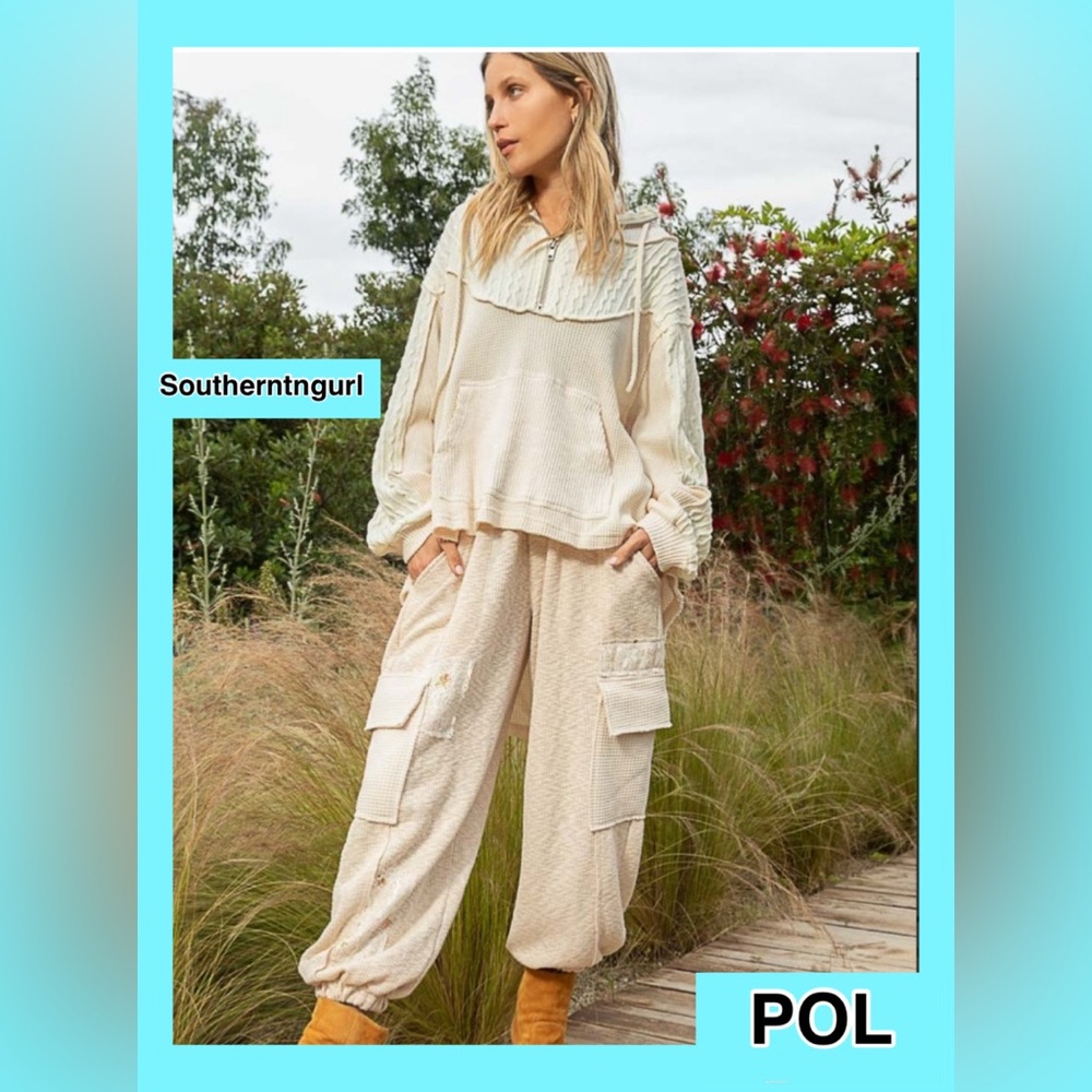 NWT  POL  Oversized Waffle Knit Pull Over High Low Half Zip Hoodie